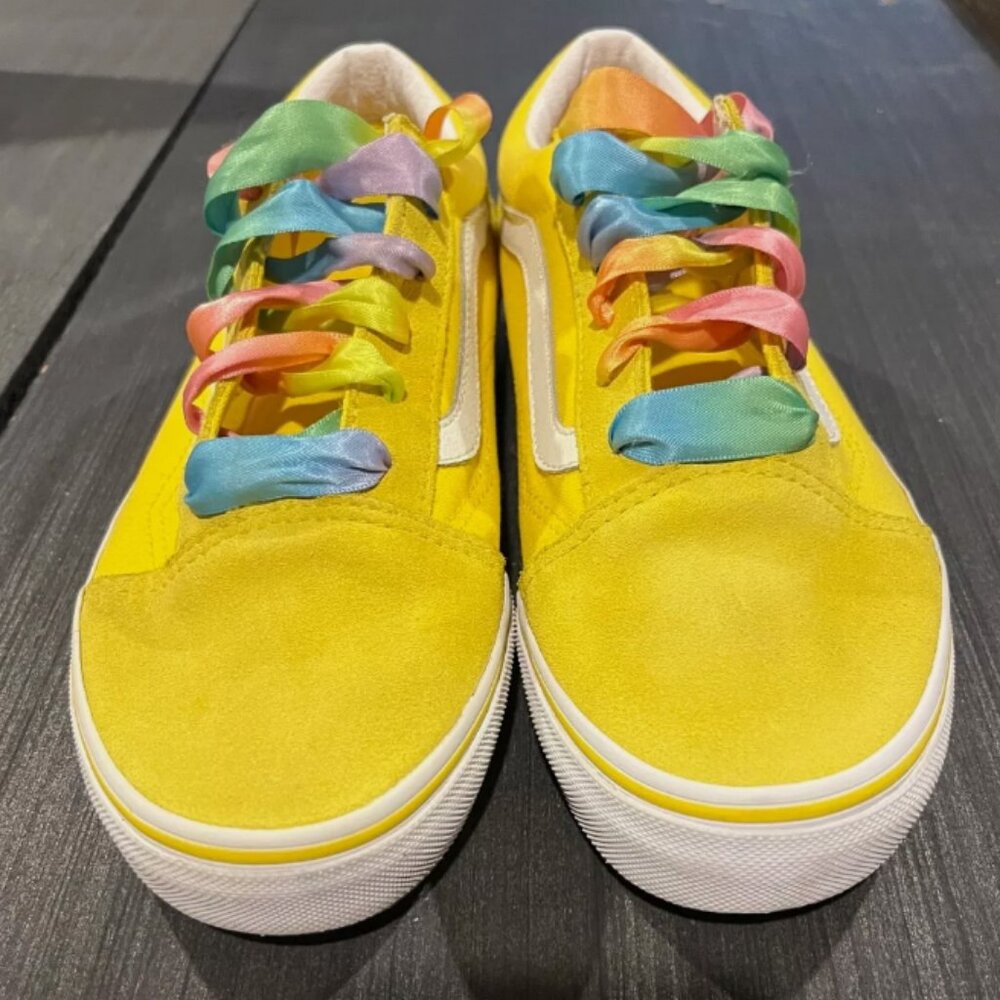 Vans old skool yellow rainbow lace size 5.5 youth